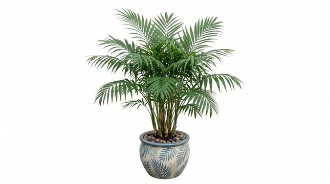 Potted parlor palm plant isolated on white background