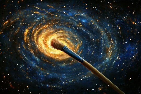Cosmic artistry: brush painting a glowing spiral galaxy