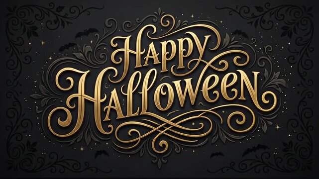 Elegant Gold Typography Spells Happy Halloween Against Dark Vintage Background