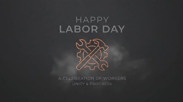 Happy Labor Day glowing tool icon celebration greeting animation