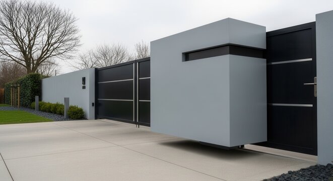 Modern Sleek Automatic Gate And Wall With Minimalist Design Elements