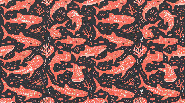 Coral Whale Shark Pattern Seamless Marine Life Illustration
