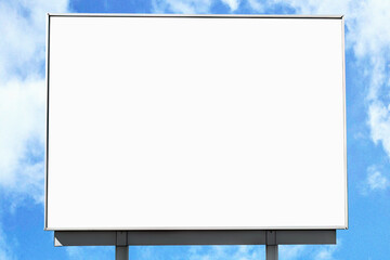 Fototapeta premium Outdoor Billboard Mockup Against Blue Sky with Cloud Background