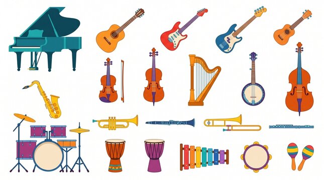 set of various musical instruments illustration