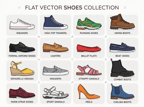 Set of various flat vector shoe icons