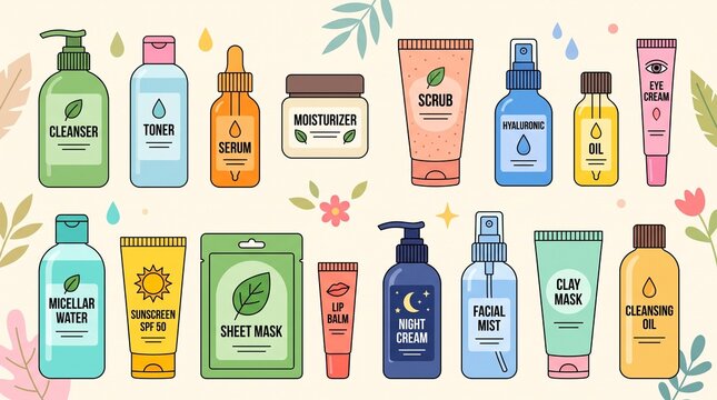set of skincare product icons