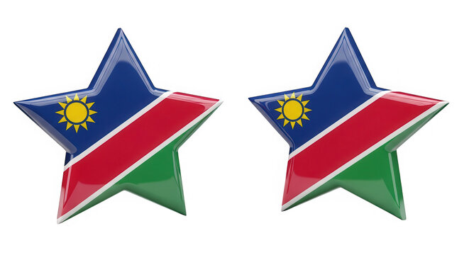 Two glossy star icons with the national flag of namibia design isolated on transparent background