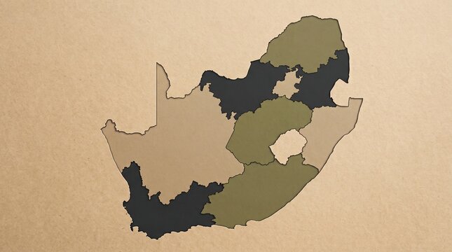 Minimalist map illustration of South Africa with highlighted regions in abstract design
