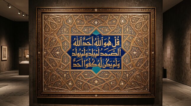 Islamic calligraphy art on display in a museum
