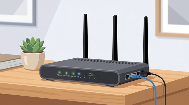 Wireless internet router on a wooden desk