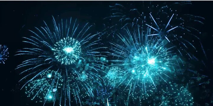 Fireworks display celebration with sound audio, Colorful Firework 4K. Fireworks Spectacular Composition in 4k . Combined from several dozen firework shots to create final composited scene. 4K long 