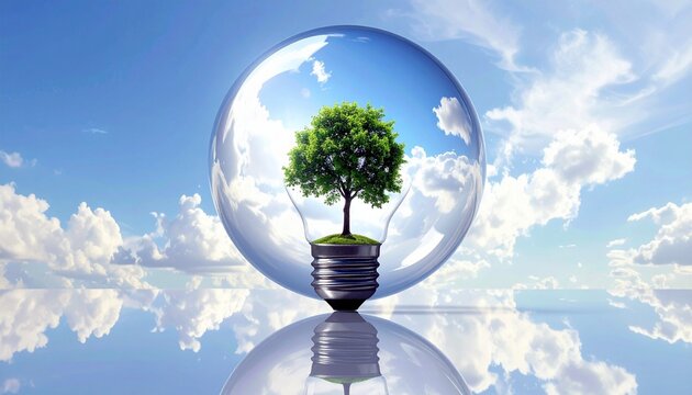 Eco friendly light bulb with a green tree inside