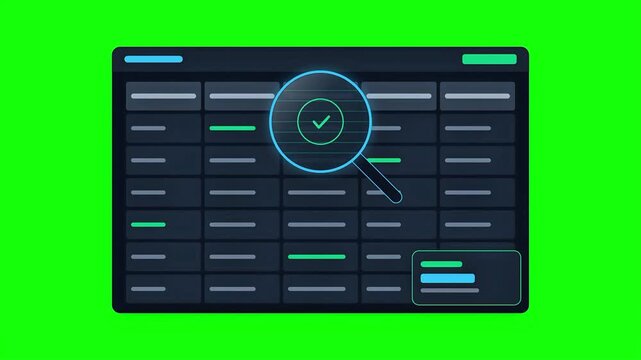 Digital Data Table Magnifying Glass Search Animation on Green Screen