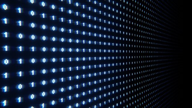 A stream of blue binary matrix code on the screen. numbers of the computer matrix.