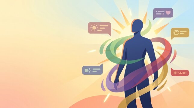 Human silhouette with colorful swirls representing World Mental Health Day  