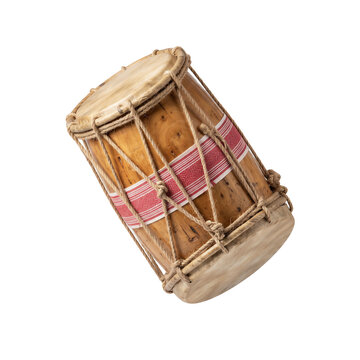 Elegant Durga Puja Dhak Drum with Traditional Red White Fabric Isolated on White PNG