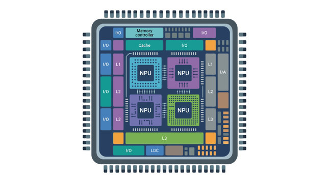 Modern central processing unit microchip diagram