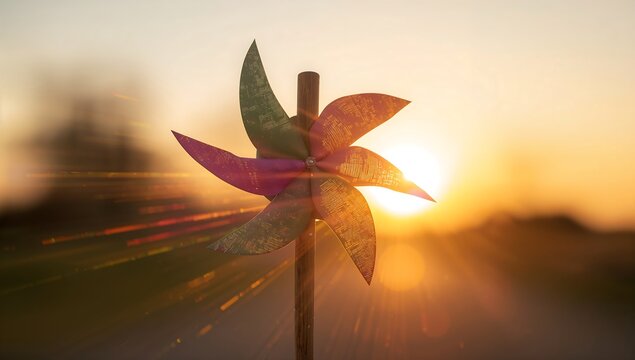 Generative AI captures the serene beauty of a windmill with a sunset glow