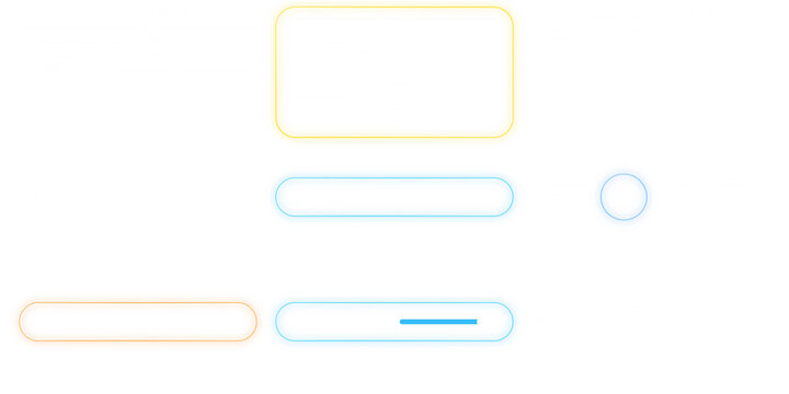Minimalist digital interface wireframe, abstract web login form elements, clean blue and yellow UI layout on white background