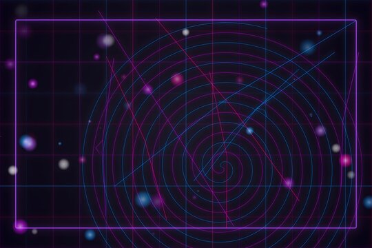 Space image with colorful cosmic objects and blue grid overlay