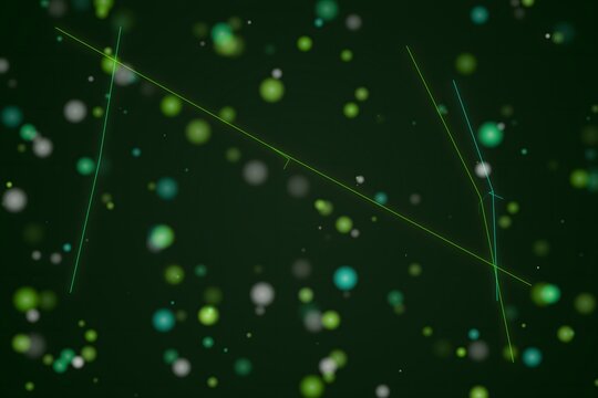 Microscopic view of glowing green cells under dark background