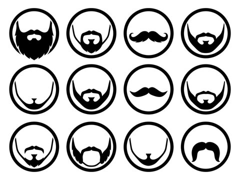 Collection of vector icons depicting various beard and mustache styles