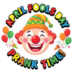 Fototapeta premium Clown face illustration with balloons and april fools day text design