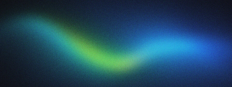 Abstract grainy gradient background with soft blue and green light waves. Cinematic blurry texture with glowing neon aura. Dark atmospheric backdrop for modern digital art and web design
