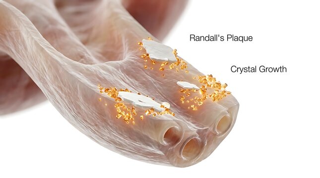 Renal calyx plaque and crystal growth medical anatomy render with pathology, detailed