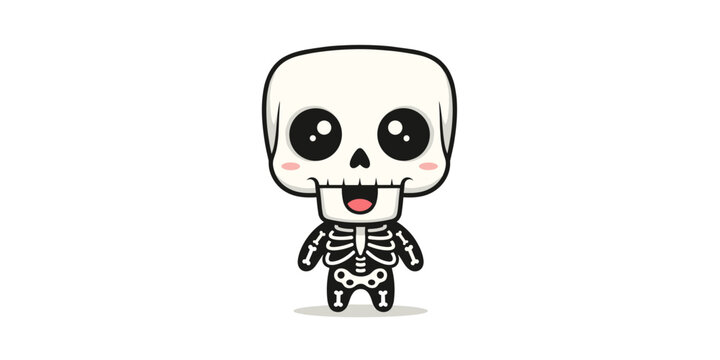 Cute happy chibi skeleton character standing illustration with skeleton character illustration isolated friendly humanoid minimalist creature halloween animation
