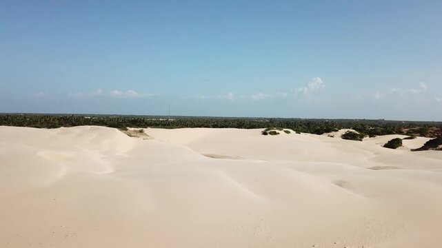 Aereal transition: Len&ccedil;&oacute;is Maranhenses sand dunes to lush green tropical forest 