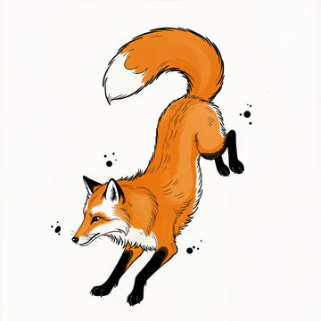 Leaping red fox minimalist illustration