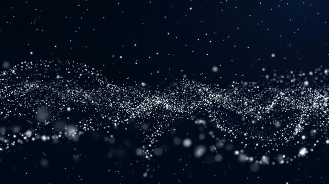 Abstract glowing white particle wave background, digital flowing dust particles, cinematic motion for technology and science projects