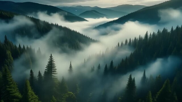 Valhalla provincial park aerial view of misty forest mountains