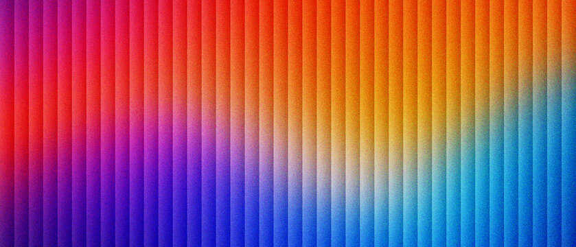 Vibrant rainbow gradient background with vertical stripes. Colorful abstract pattern with red, orange, blue, and purple lines. Modern geometric texture for digital design and web banners.