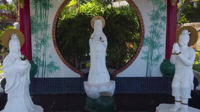 Cebu Taoist Temple - Holy Statues of Bodhisattva Guanyin and Her Children - Philippino Chinese Community Shrine Complex -  MS CU 4K UHD