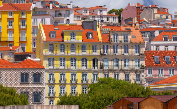 Colorful Residential Architecture in Alfama District of Lisbon, Portugal