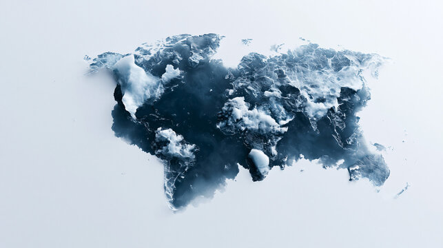 World Map Covered in Clouds and Mist on White Background