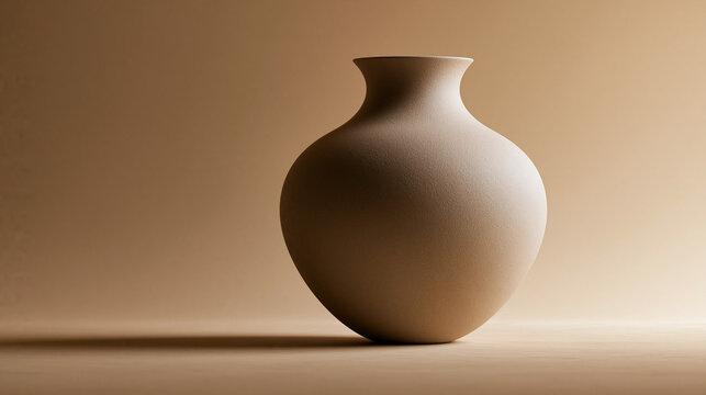 Minimalist Ceramic Clay Vase with Soft Studio Shadow