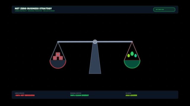Net Zero Business Strategy Concept: Balancing Economy and Environment with Scales Animation