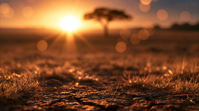 Cracked Dry Earth at Sunset Illustrating Drought