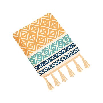 Folded Bohemian Style Blanket with Ethnic Geometric Patterns and Tassels