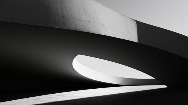 Modern Minimalist Concrete Architecture with Oval Opening and Shadows