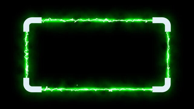 Overlay frame with a glowing neon rectangular green energy alpha channel border ideal for adding a vibrant touch to digital designs and social media graphics.
