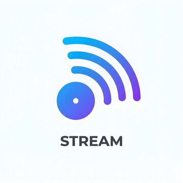 Abstract Stream Logo Icon with Signal Waves and Gradient Effect