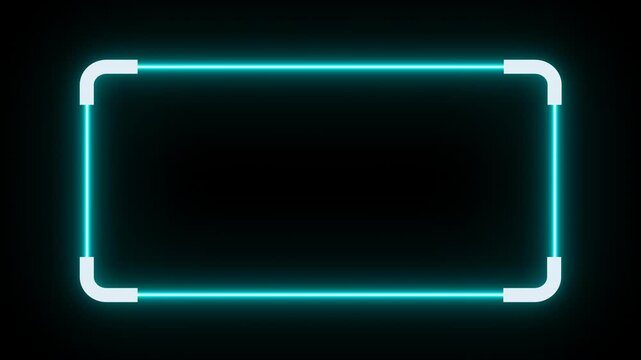 Overlay frame with a glowing neon cyan rectangular alpha channel border ideal for adding a vibrant touch to digital designs and social media graphics.