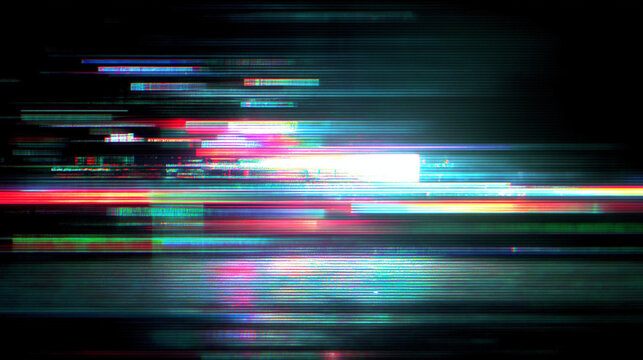 Abstract horizontal glitch stripes and pixel sorting on black
