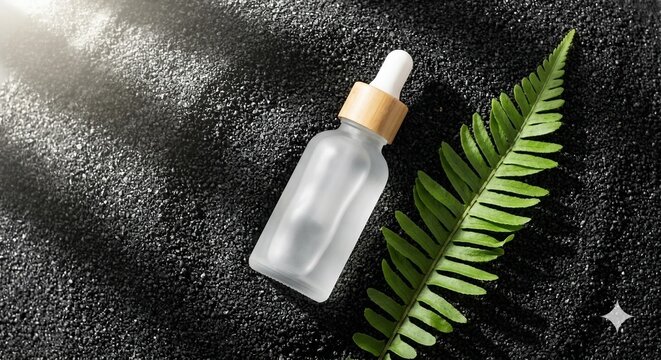 Blank Frosted Dropper Bottle on Black Volcanic Sand