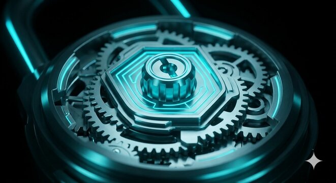Macro Futuristic Cyber Vault Lock Mechanism