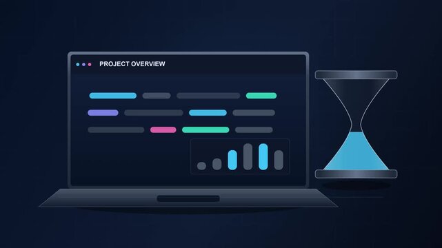 Digital Data Flow Animation in Modern Home Office Workspace for Remote Work Motion Graphic
